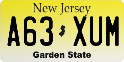 NJ license plate A63XUM