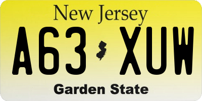 NJ license plate A63XUW