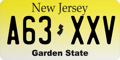 NJ license plate A63XXV