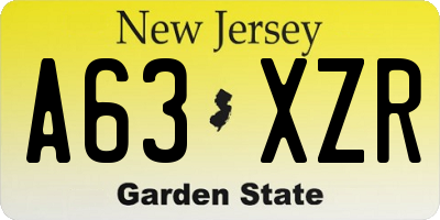 NJ license plate A63XZR