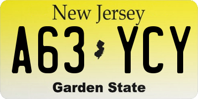 NJ license plate A63YCY