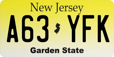 NJ license plate A63YFK