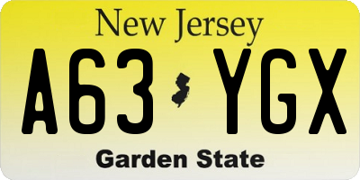 NJ license plate A63YGX