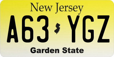 NJ license plate A63YGZ