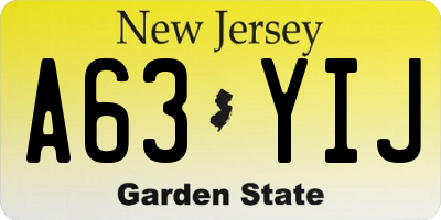 NJ license plate A63YIJ