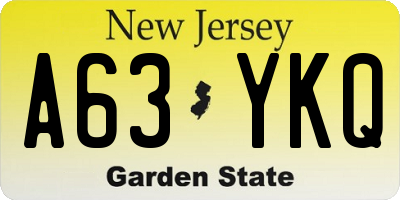 NJ license plate A63YKQ