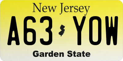 NJ license plate A63YOW