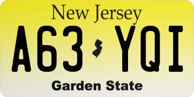 NJ license plate A63YQI
