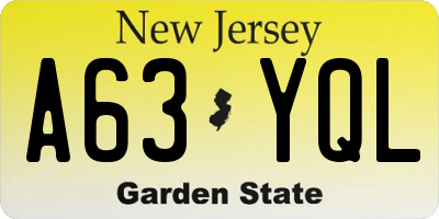 NJ license plate A63YQL