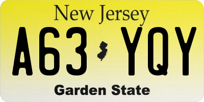 NJ license plate A63YQY