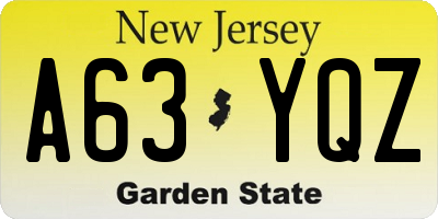 NJ license plate A63YQZ