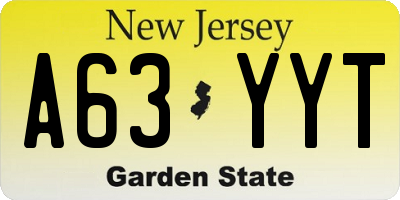 NJ license plate A63YYT