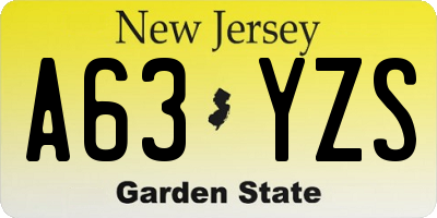 NJ license plate A63YZS