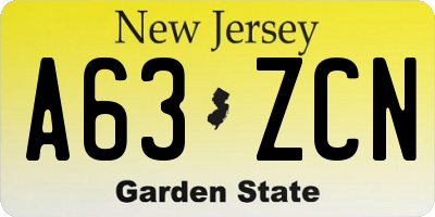 NJ license plate A63ZCN