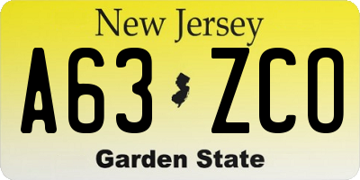 NJ license plate A63ZCO