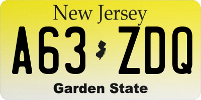 NJ license plate A63ZDQ