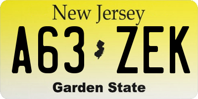 NJ license plate A63ZEK