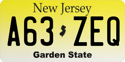 NJ license plate A63ZEQ