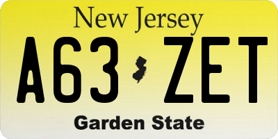 NJ license plate A63ZET