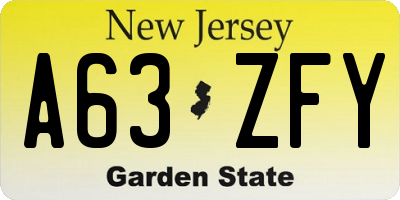 NJ license plate A63ZFY