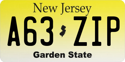NJ license plate A63ZIP
