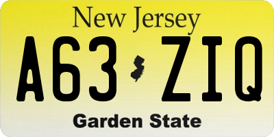 NJ license plate A63ZIQ