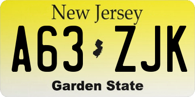 NJ license plate A63ZJK