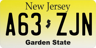 NJ license plate A63ZJN