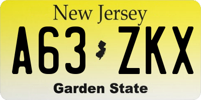 NJ license plate A63ZKX