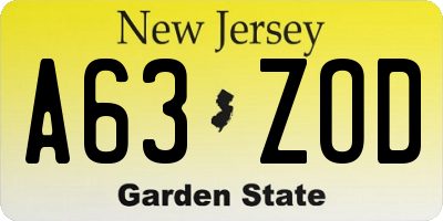 NJ license plate A63ZOD