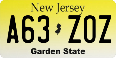 NJ license plate A63ZOZ