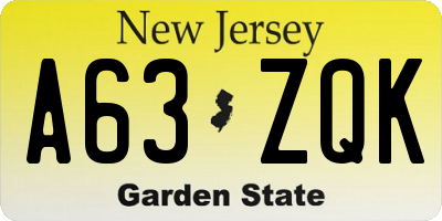 NJ license plate A63ZQK