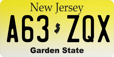 NJ license plate A63ZQX