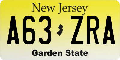 NJ license plate A63ZRA