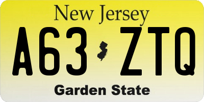 NJ license plate A63ZTQ