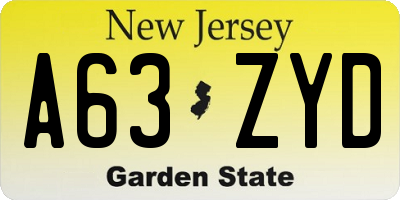 NJ license plate A63ZYD