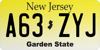 NJ license plate A63ZYJ