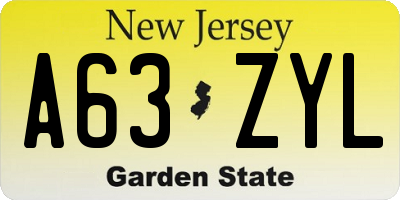 NJ license plate A63ZYL