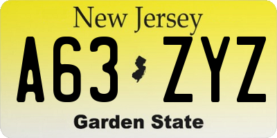 NJ license plate A63ZYZ