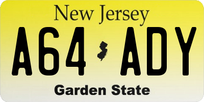 NJ license plate A64ADY