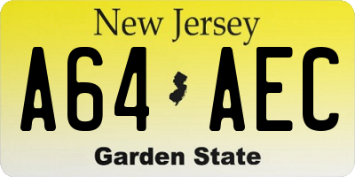 NJ license plate A64AEC
