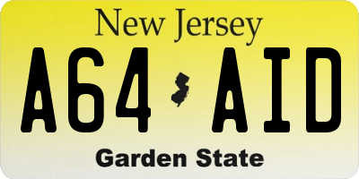 NJ license plate A64AID