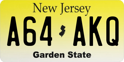 NJ license plate A64AKQ