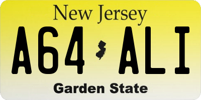NJ license plate A64ALI