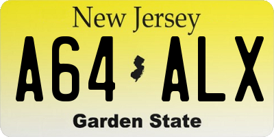 NJ license plate A64ALX