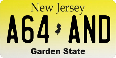 NJ license plate A64AND