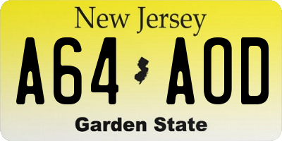 NJ license plate A64AOD