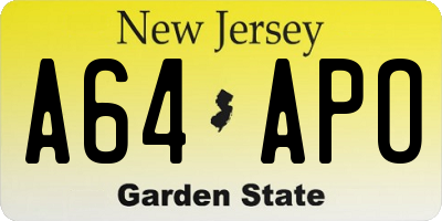 NJ license plate A64APO