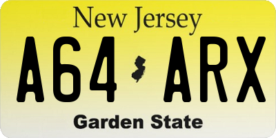 NJ license plate A64ARX