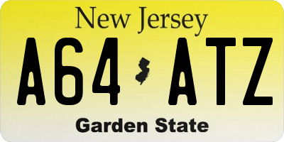 NJ license plate A64ATZ